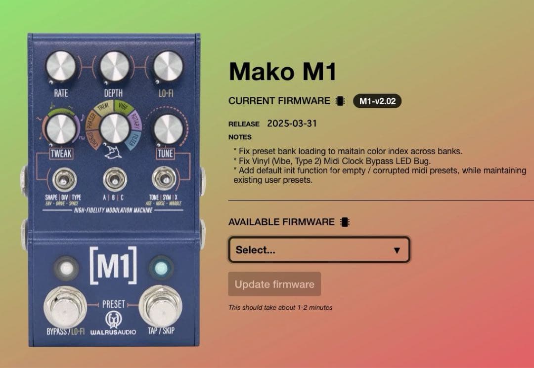 Walrus Audio M1 空間系マルチエフェクター トレモロ コーラス