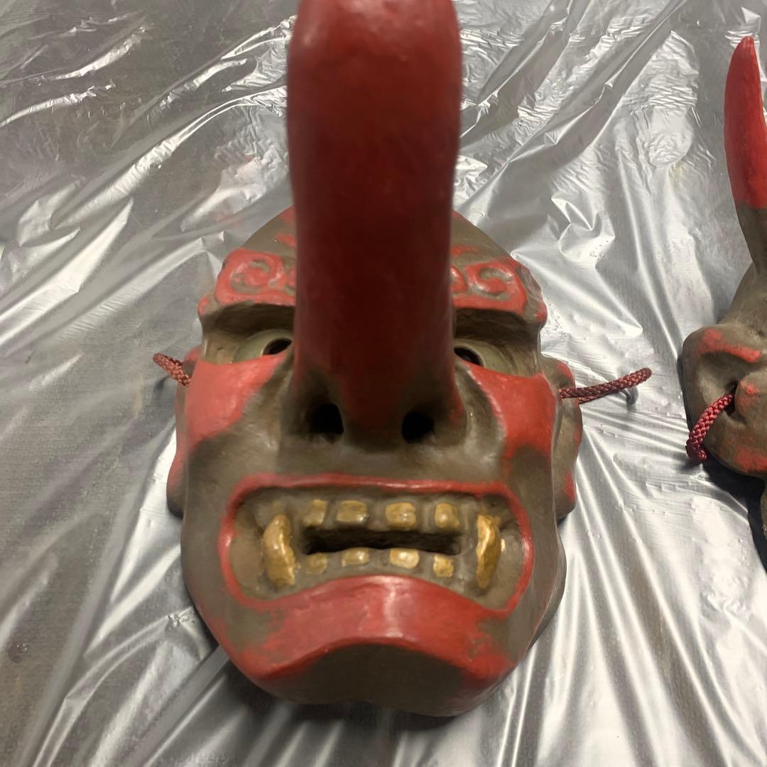 希少 美品 古い御面セット 鬼の面 天狗の面 般若 陶器 骨董品 日本伝統