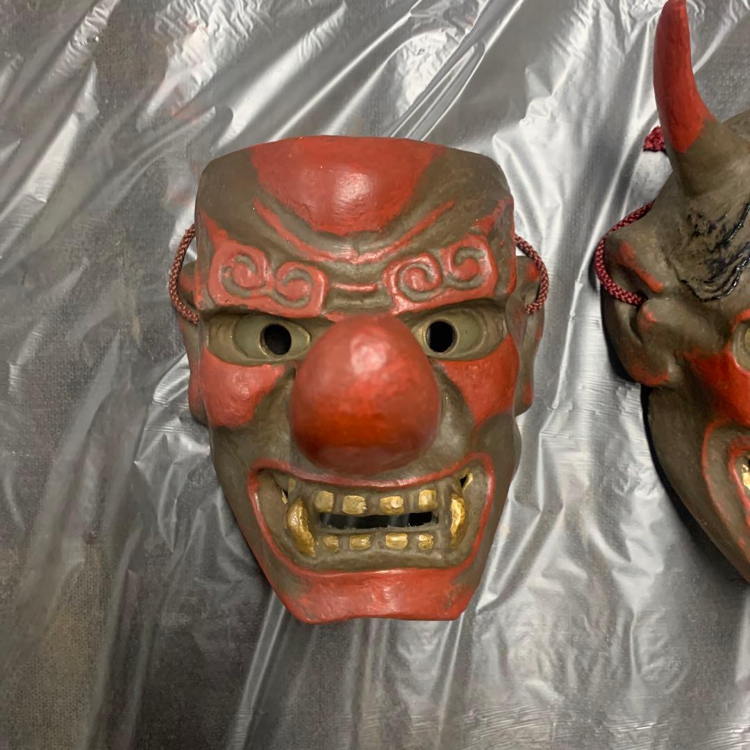 希少 美品 古い御面セット 鬼の面 天狗の面 般若 陶器 骨董品 日本伝統