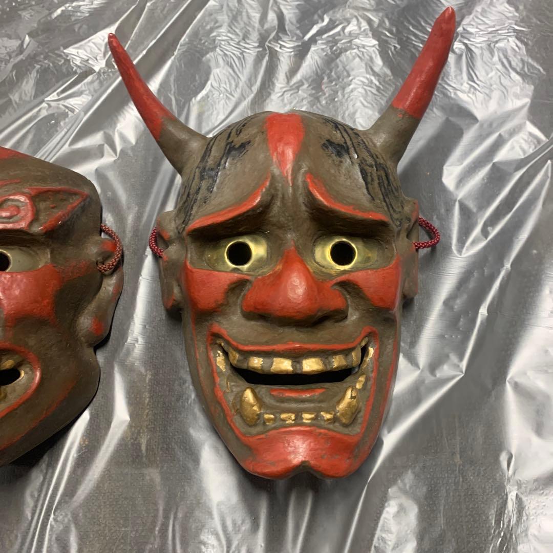 希少 美品 古い御面セット 鬼の面 天狗の面 般若 陶器 骨董品 日本伝統