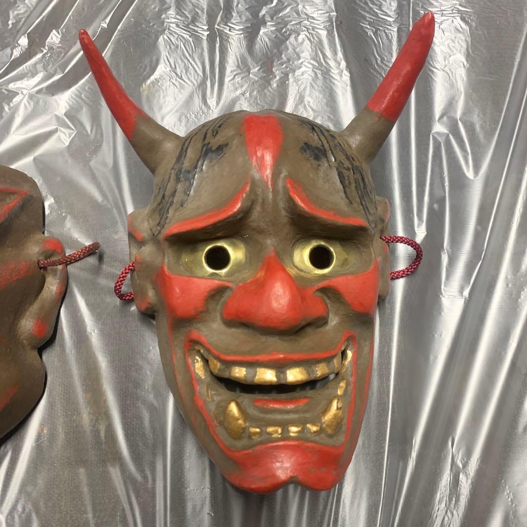 希少 美品 古い御面セット 鬼の面 天狗の面 般若 陶器 骨董品 日本伝統