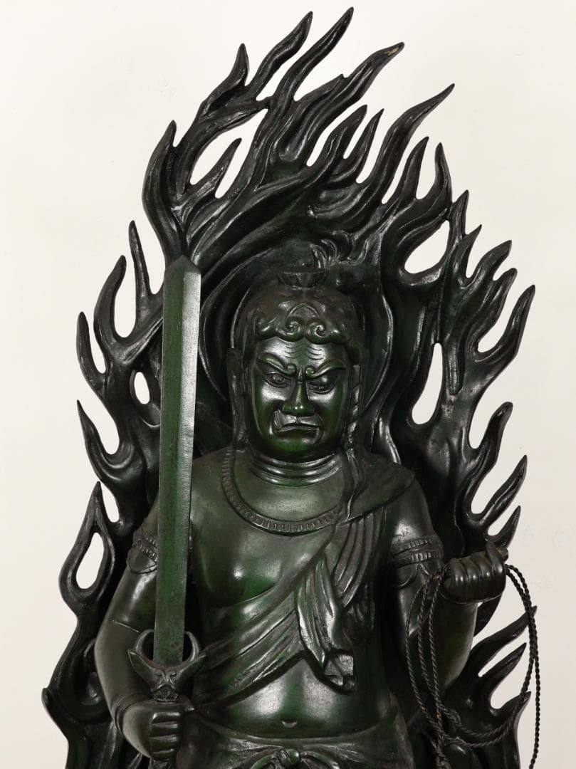 本物保証 般若純一郎 作 「 不動明王立像 」 ブロンズ 高98㎝ 重27.5