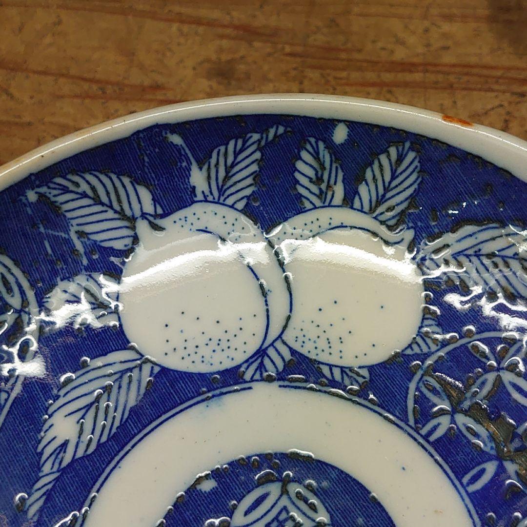 昔のお皿3枚セット 「Aす2 レトロ 桃 印判 明治 大正 昭和 江戸骨董