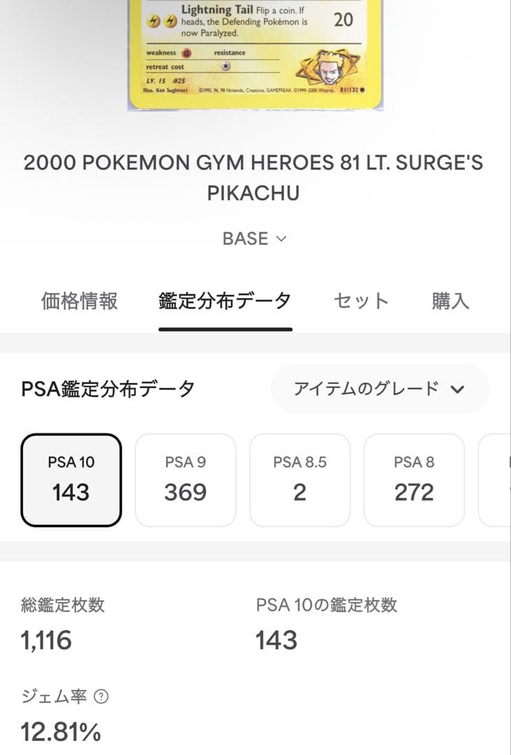 PSA10 マチスのピカチュウ 英語 ※取得率12.8% 希少レア