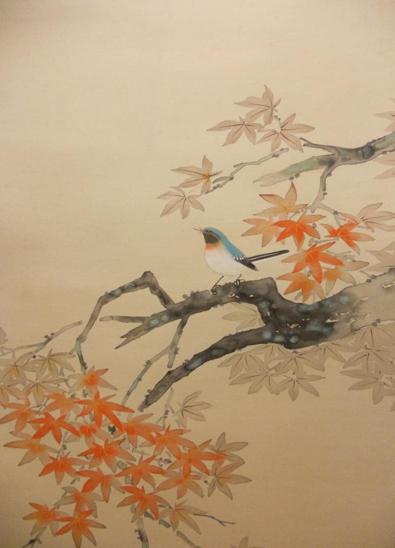 掛け軸 久芳白映 作 『 紅葉 』 絹本 希少 軸装 茶道具 掛軸 美品 です。