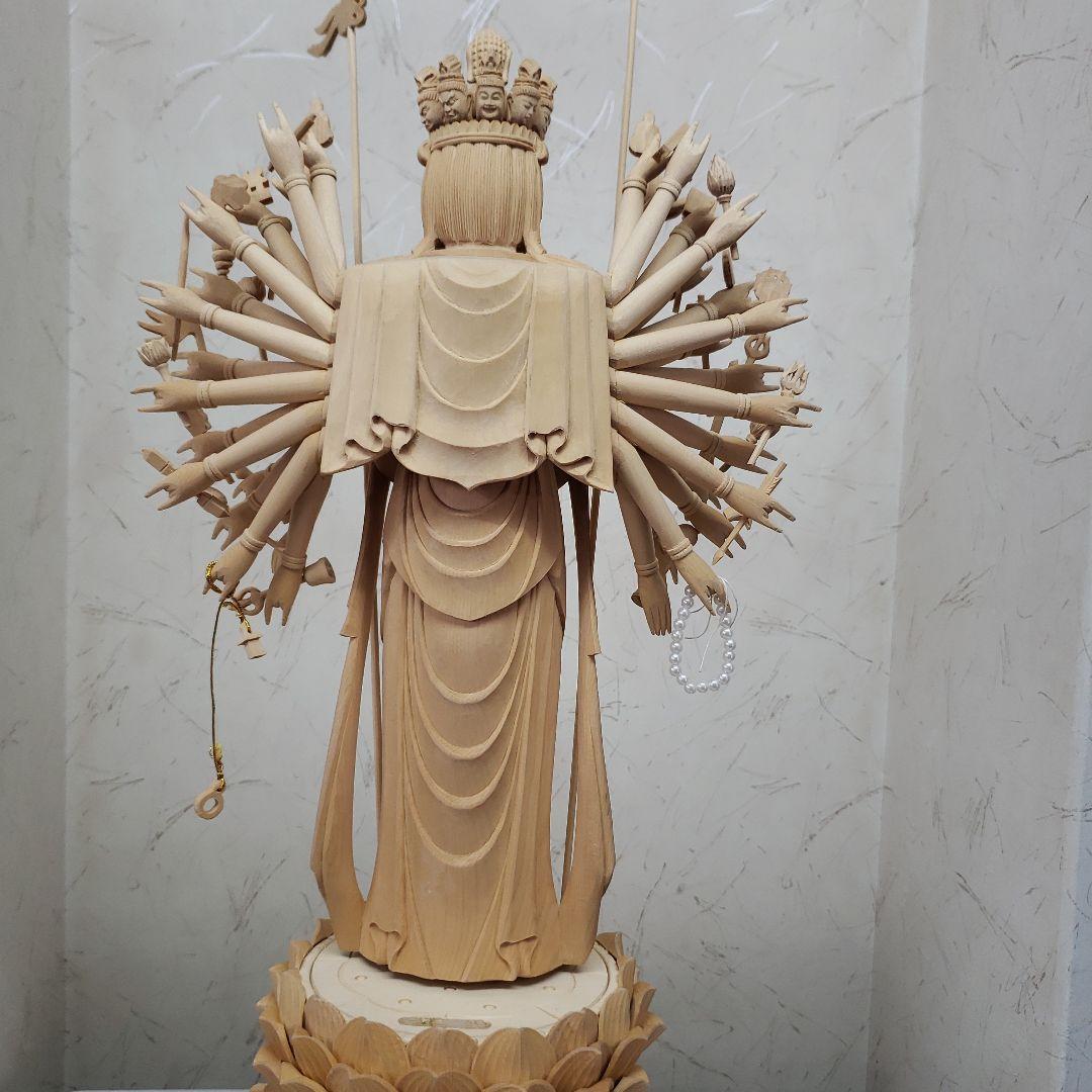 Bフライデー蔵出し特価大きな仏像☆ヒバ材 千手観音菩薩像1尺