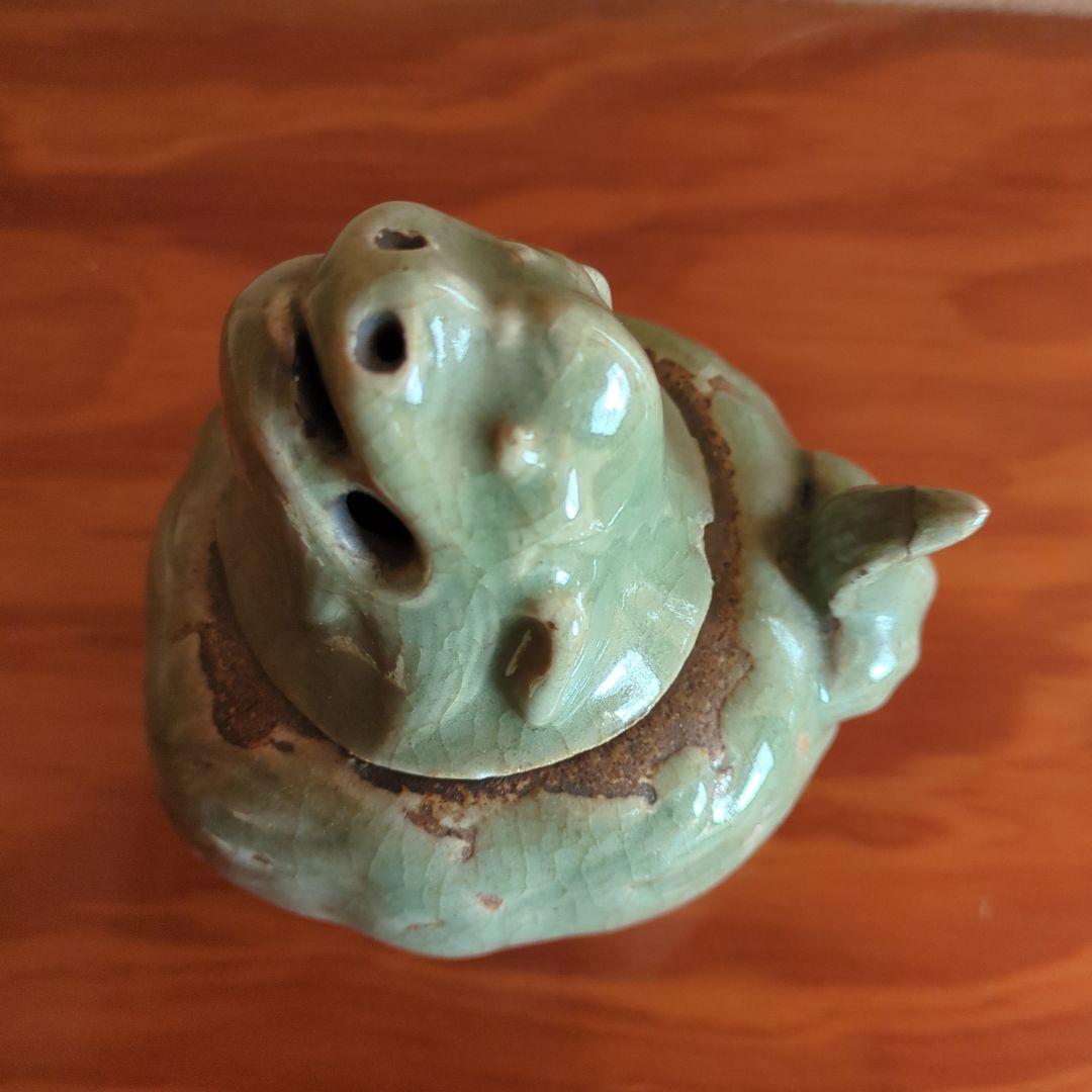 獅子形陶器 中型 淡い緑色 青磁 香炉 古美術品 骨董 中国 中国美術 陶磁器