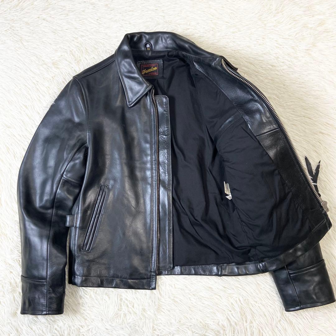 本革】フリーダム 牛革 レザー シングルライダースジャケット ブラック 36