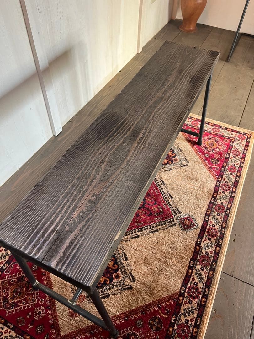 アイアン ベンチ 足場板（古材） アンティーク 送料込み チャコール