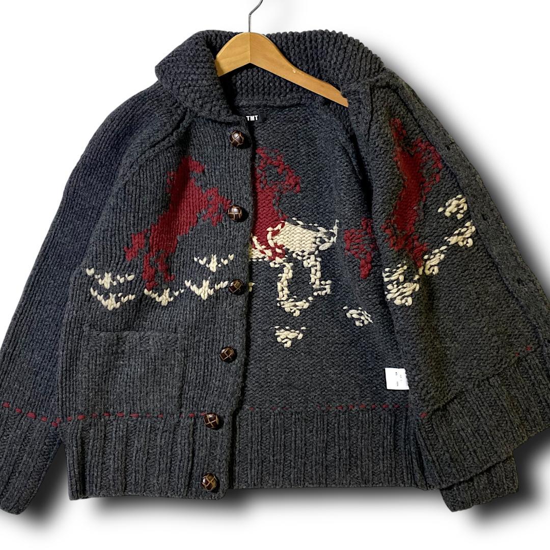 L TMT カウチンニット カーディガン ニットブルゾン 黒 M 定価6600円