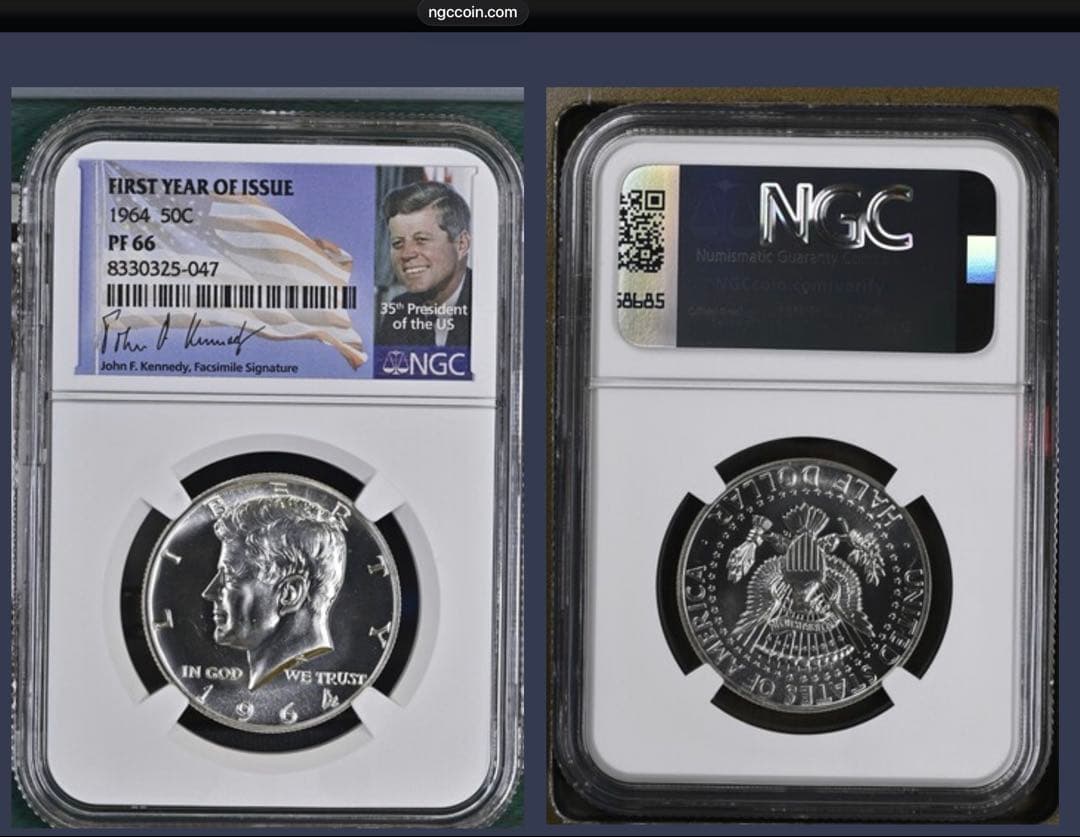 本物保証】NGC鑑定 1964年 アメリカ ケネディ ハーフダラー PF66