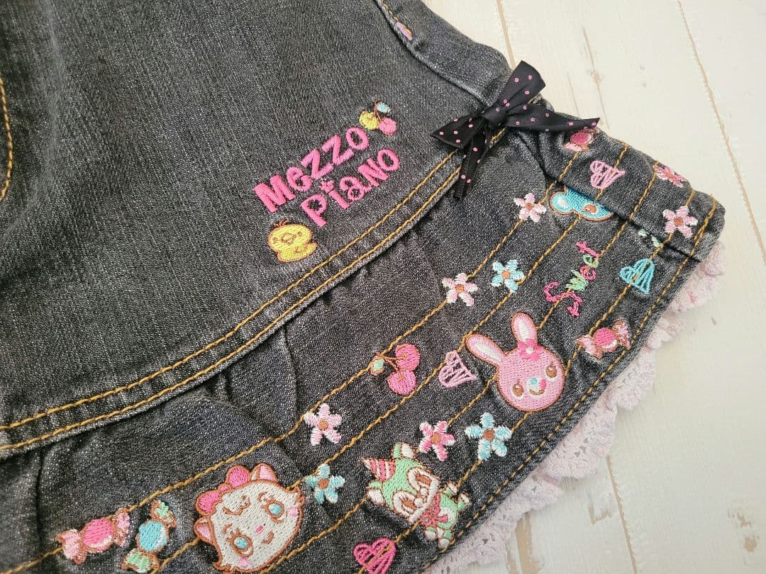 【当時物】Mezzo piano ミミポポちゃん デニムスカート刺繍 平成レトロ