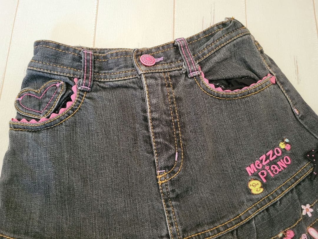 【当時物】Mezzo piano ミミポポちゃん デニムスカート刺繍 平成レトロ