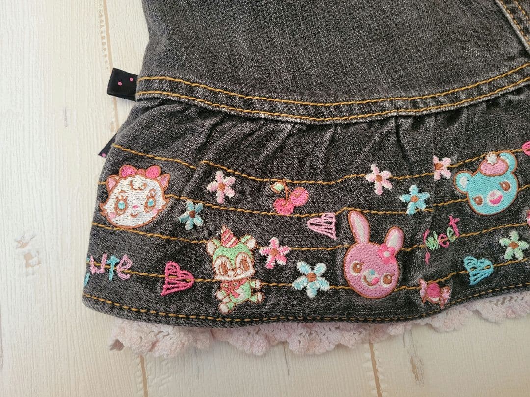 【当時物】Mezzo piano ミミポポちゃん デニムスカート刺繍 平成レトロ