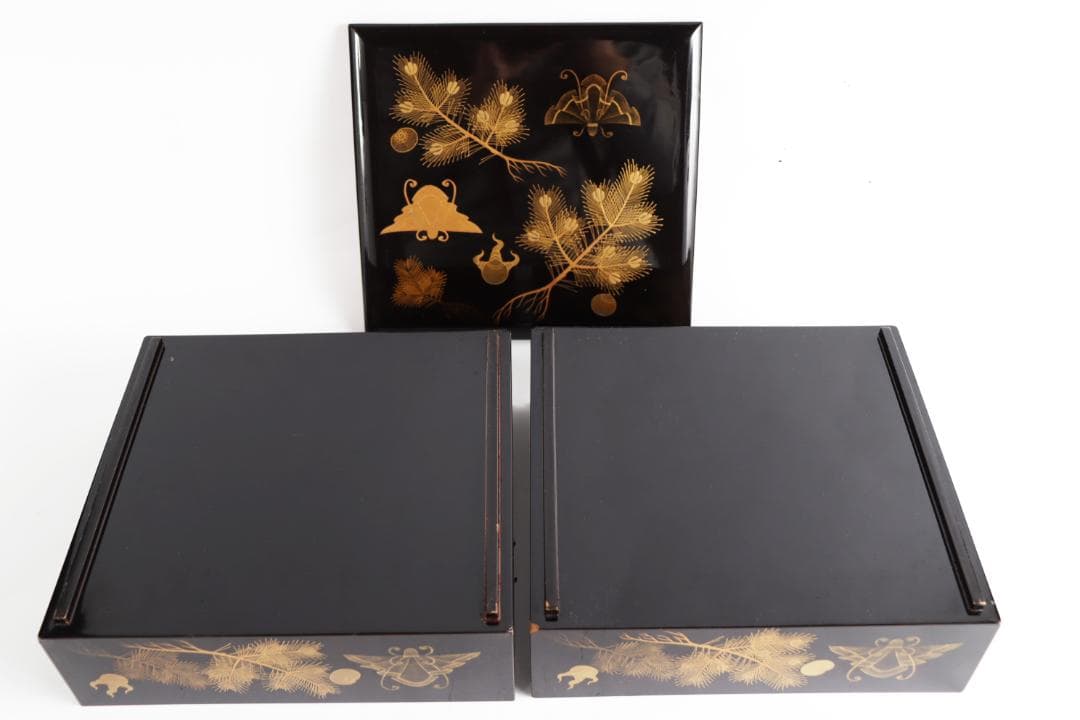 茶道具 蝶蒔絵 重箱 二枚蓋 共箱 漆芸 木製漆器