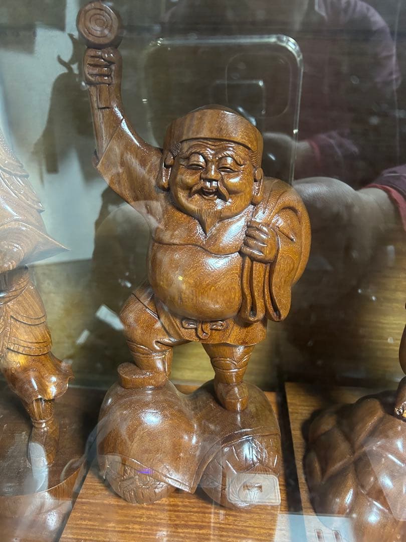 七福神木製彫刻セット ガラスケース付き