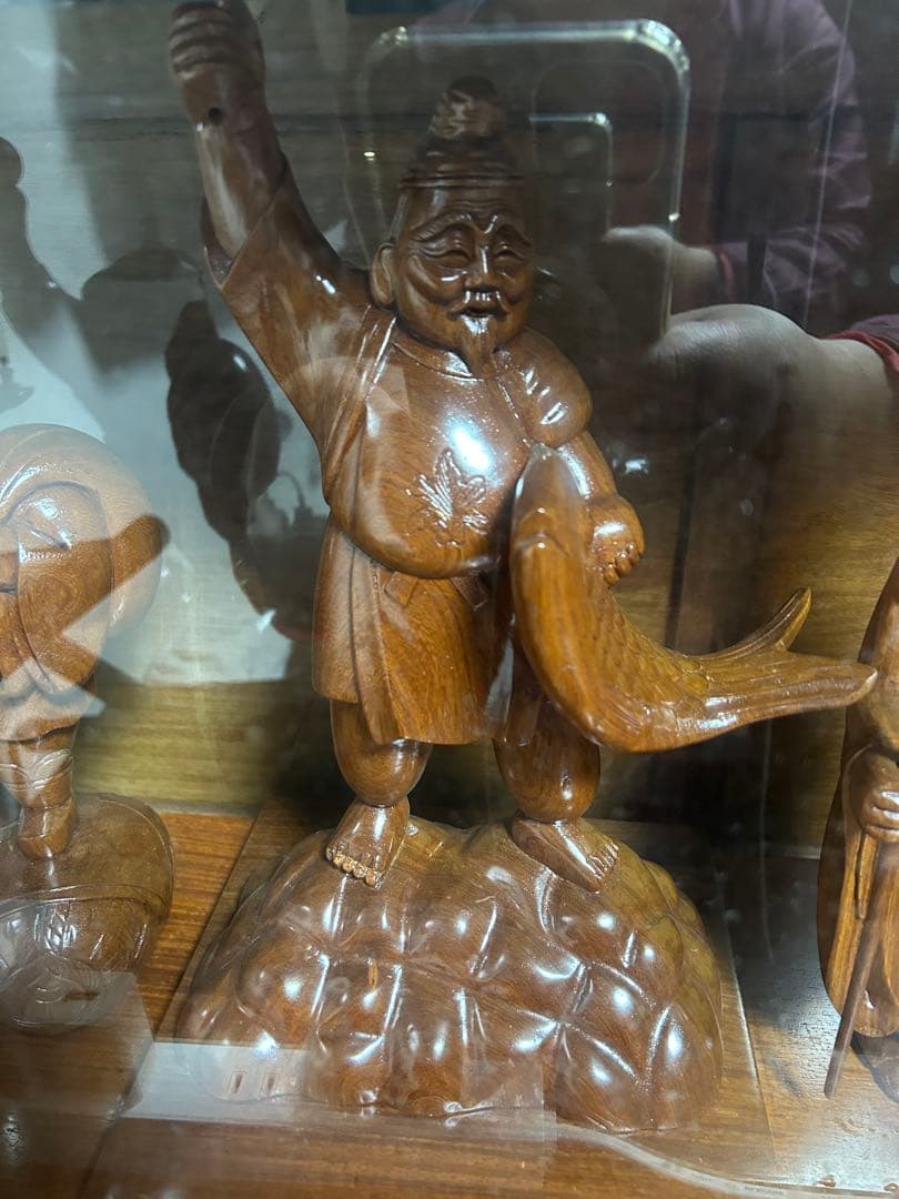 七福神木製彫刻セット ガラスケース付き