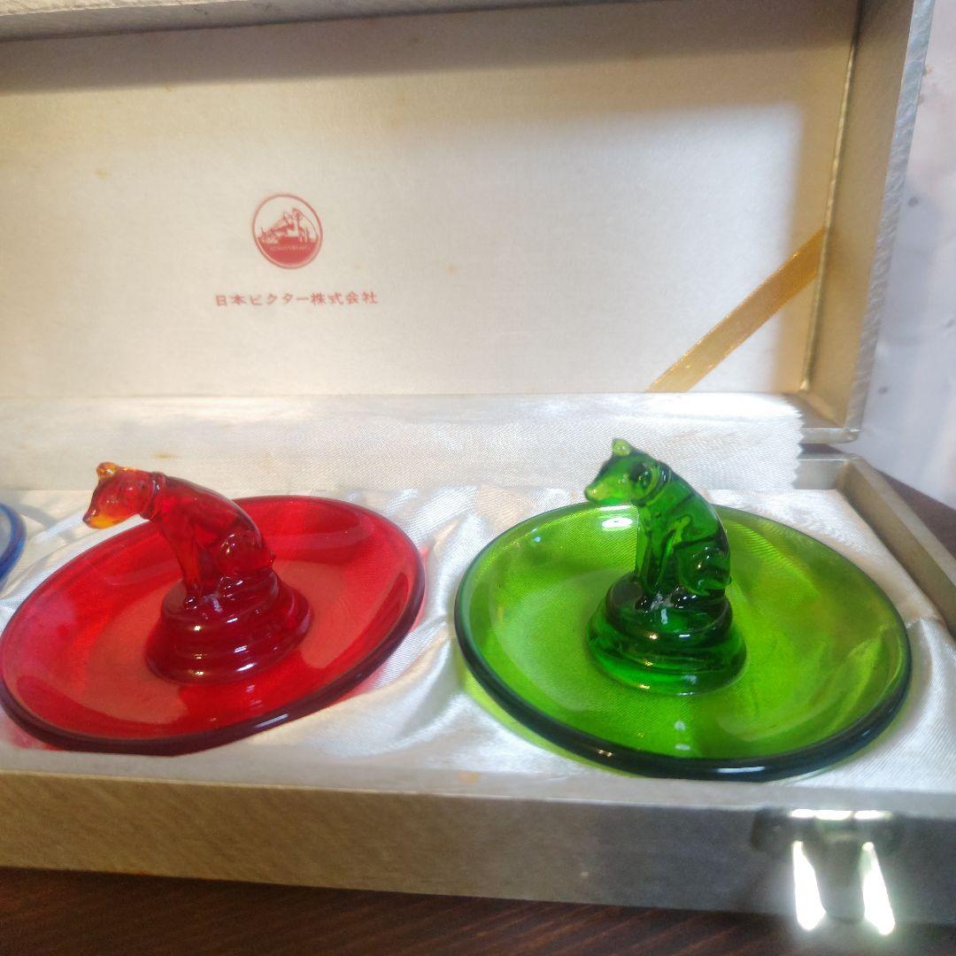 レア物ビクター犬 ニッパー君 灰皿3点ガラス製 アッシュトレイ