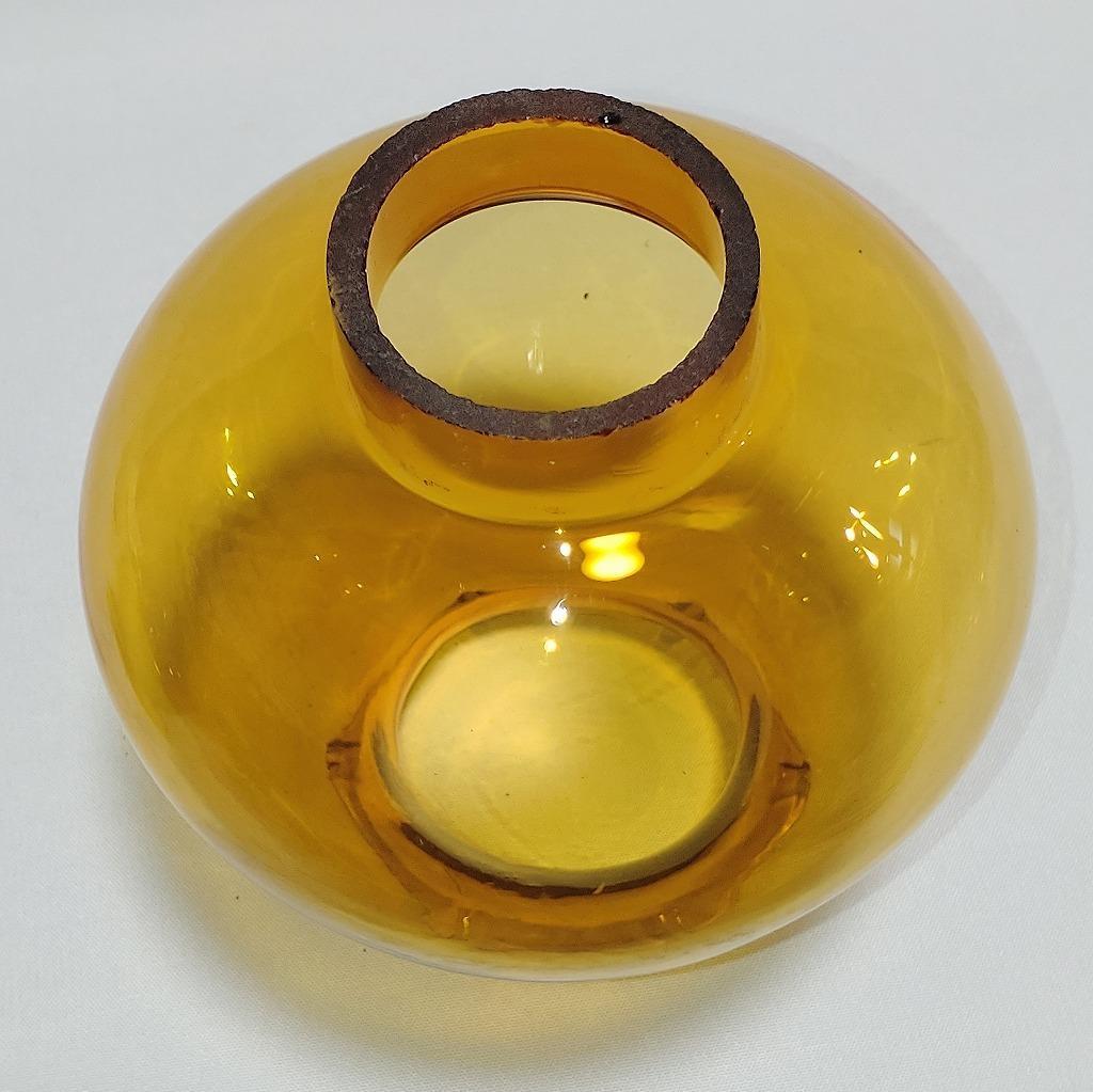 オイルランプ 硝子製 古硝子 琥珀色 最大直径約130㎜ 高さ約