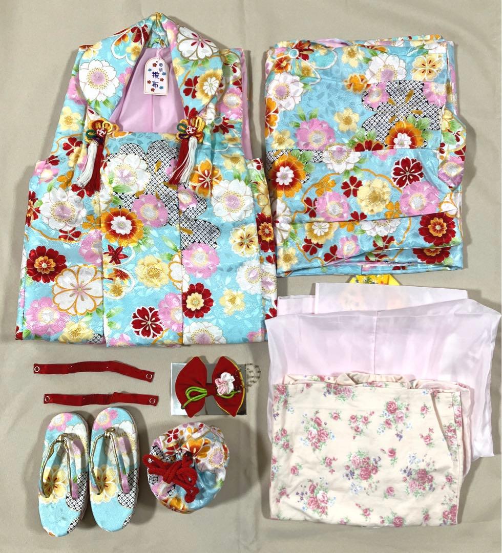 七五三　女の子　3歳着物　水色　フルセット
