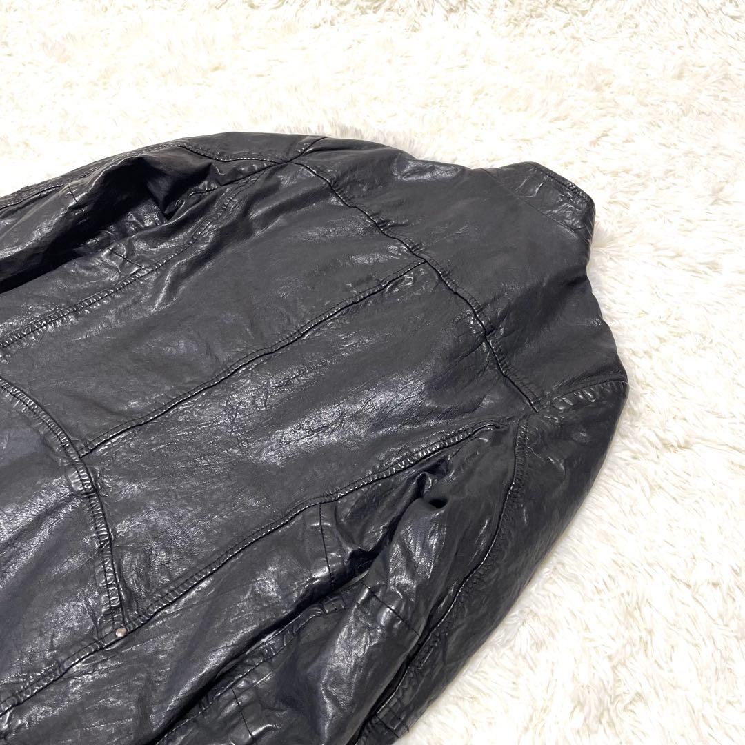 美品】 Cathy Jane シュリンク加工羊革 レザージャケット 黒 1 S