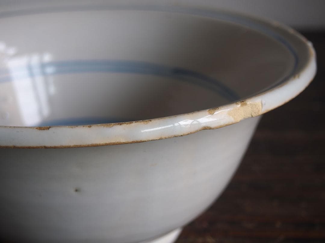 マニセス 青ライン 鉢 陶器 19世紀 スペイン古陶 スペインデルフト/K152