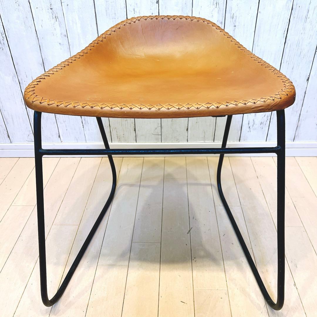 本革スツール レザースツール アイアンレッグ キャメル