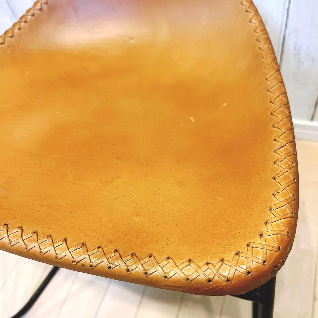 本革スツール レザースツール アイアンレッグ キャメル