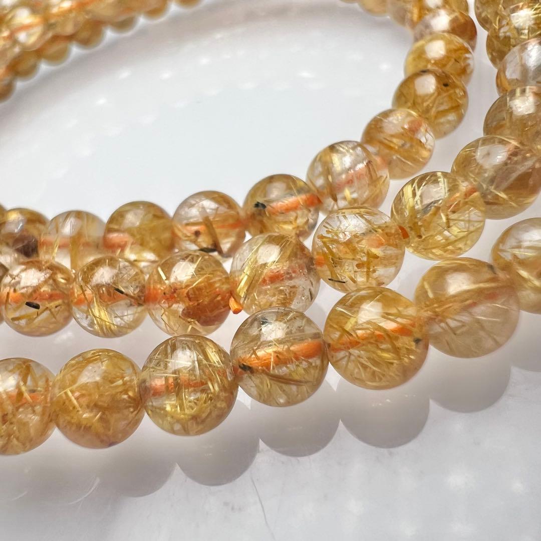 【78302】ハイグレードゴールドルチルクォーツ 5mm3連巻きブレスレット