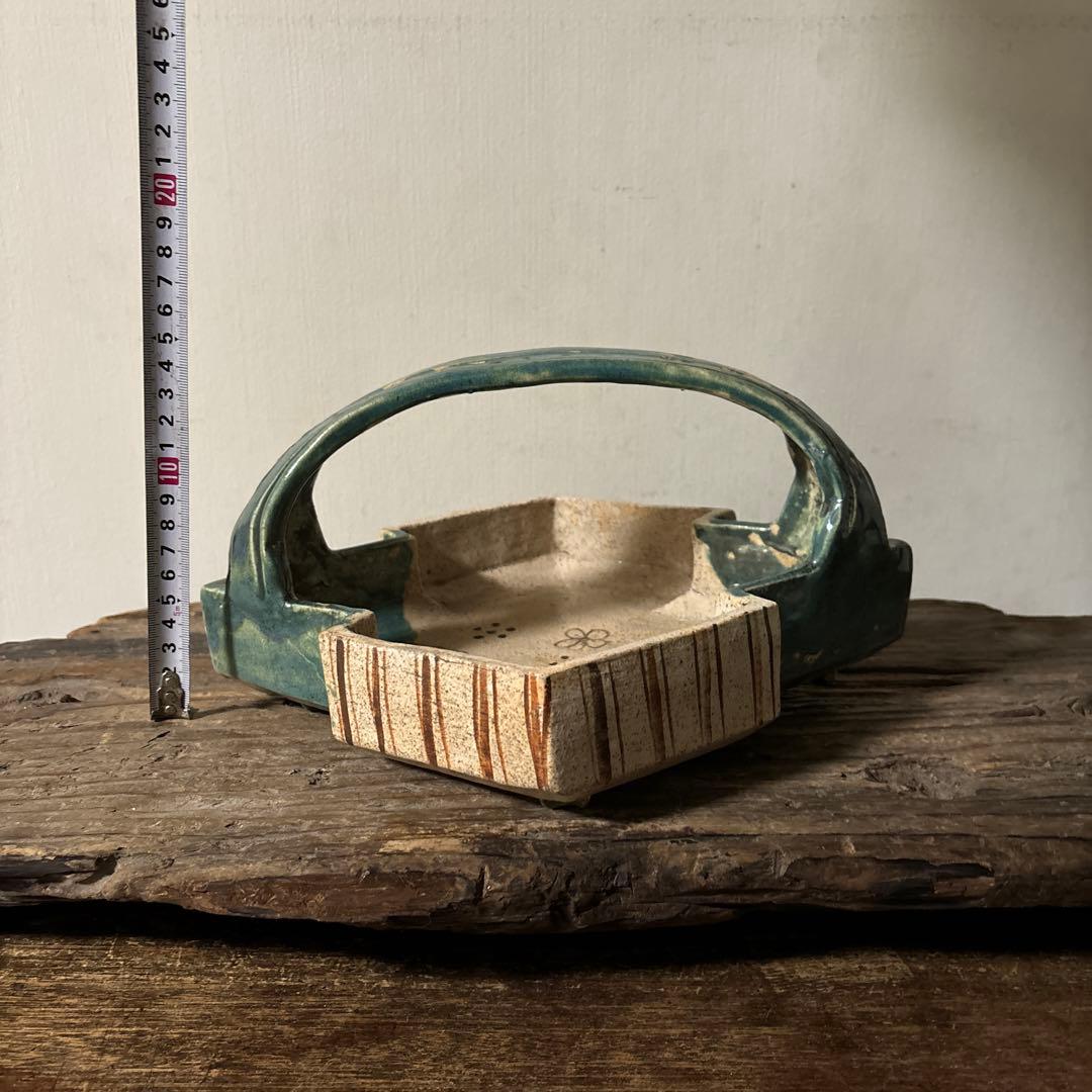 時代 織部松皮菱形手鉢 手付菓子鉢 懐石 瀬戸 志野 古美術 茶道具 検