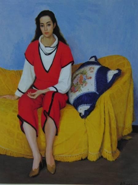 梶 進 「赤い服」、限定画集より、藤島 武二、新品額装付