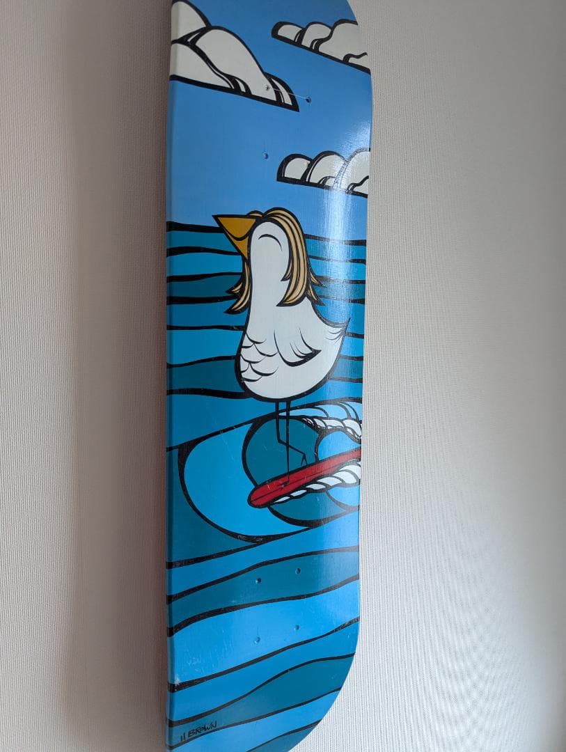 &T様専用】ヘザーブラウン 原画 スケートボード 波乗りバードと波と花