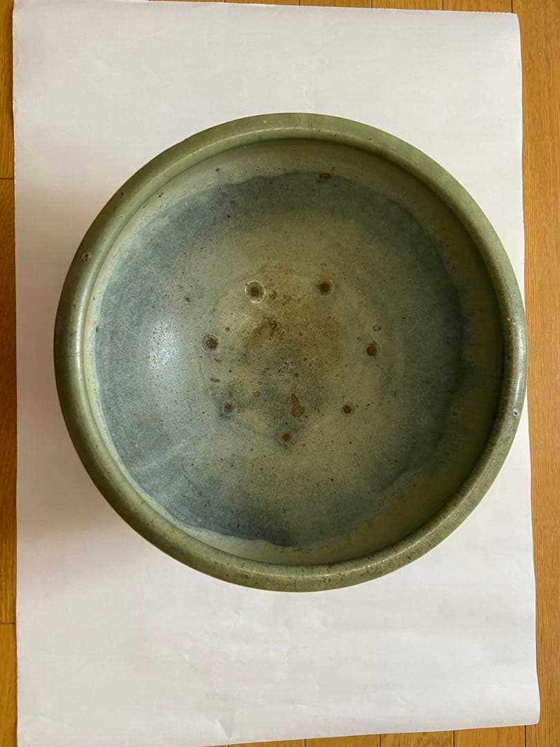 緑色の中型陶器ボウル 松代焼