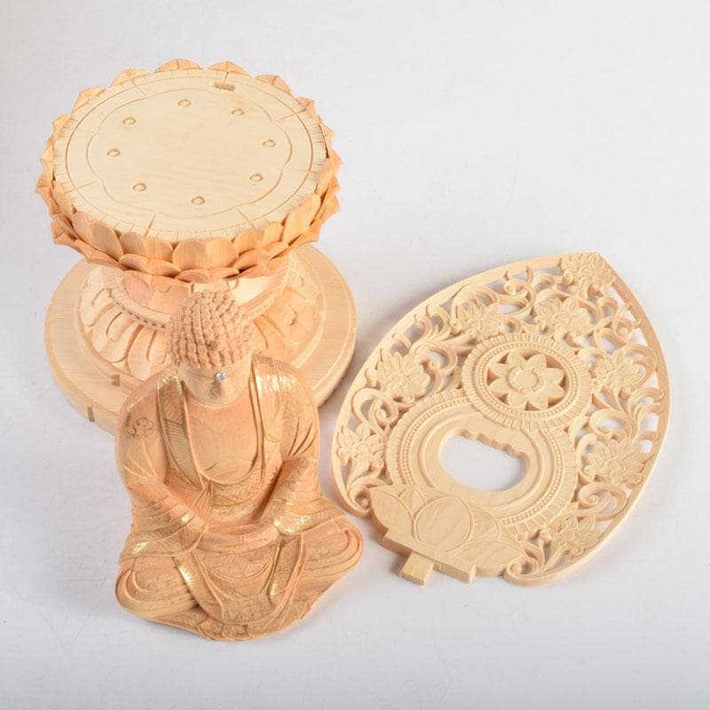 仏教美術 桧彫刻 釈迦如来座像 仏像 蓮華台 C 8855