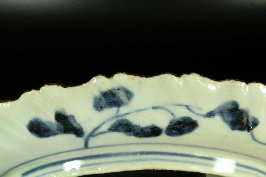 古美術 青花 染付 竹虎絵 皿 藍柿 古伊万里(K-YC553)