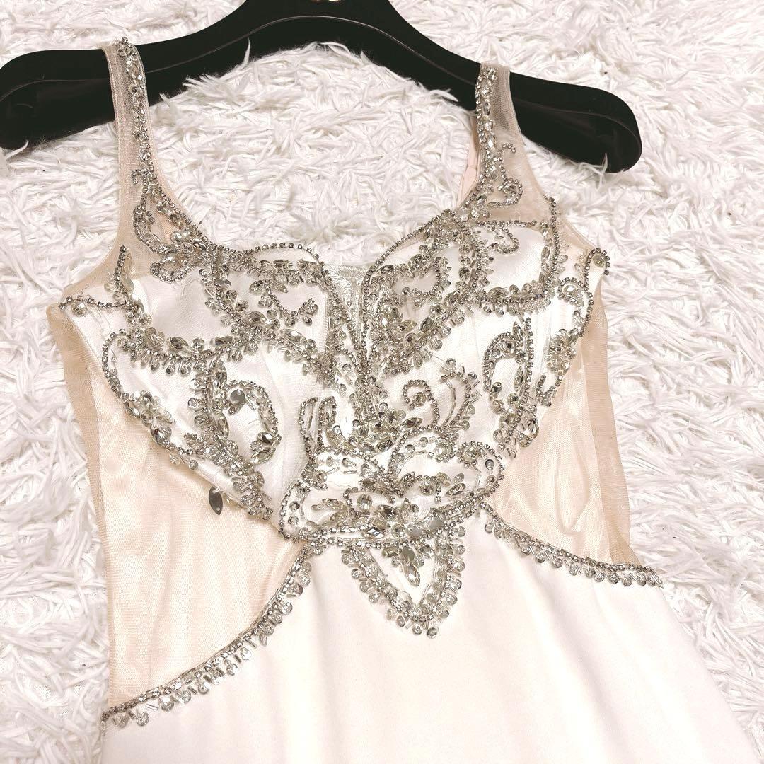 IRMA キャミソール ビジュー レース 刺繍 タイト ミニ ドレス 白 S