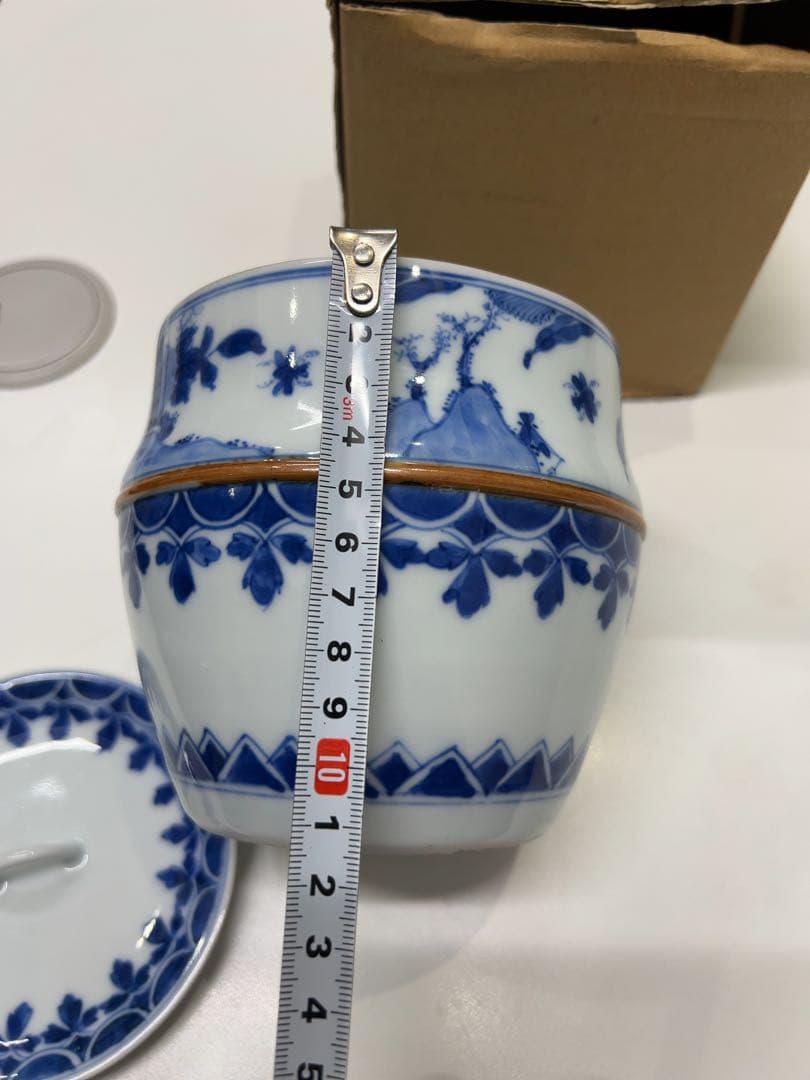 青瓷雲鶴 一重口水指 蓋付き