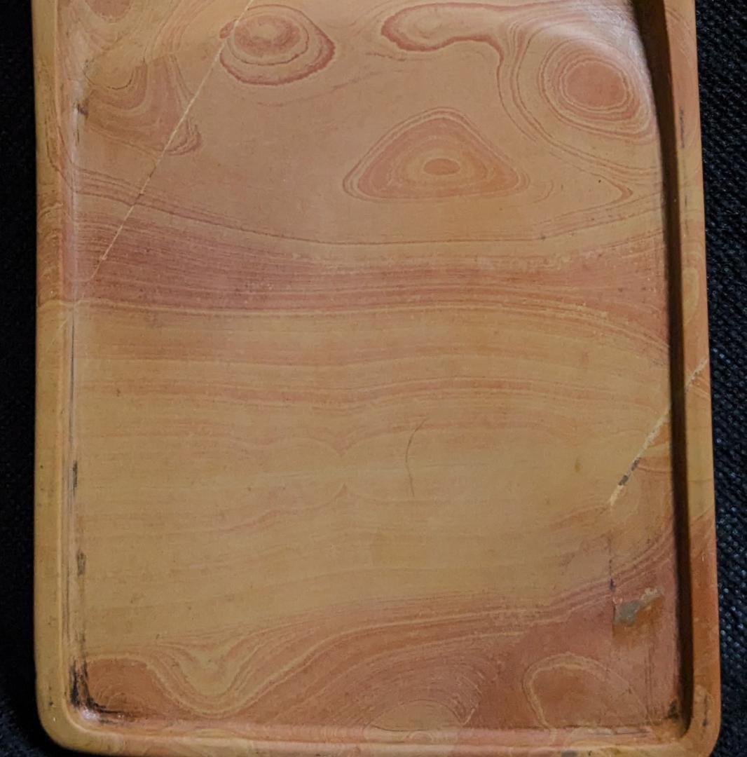 紅絲硯】◇瑞雲文◇多層糸紋と波紋の美石◇唐木塗箱◇約6.3吋◇魯硯