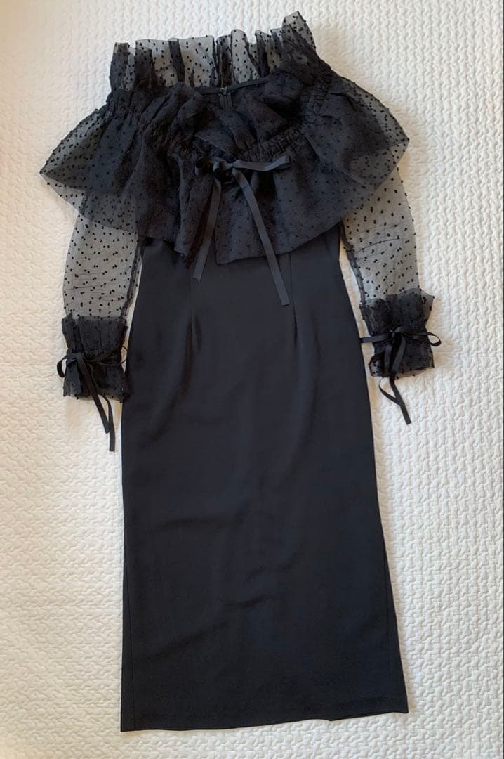 niana ドットチュール切替ワンピース S 黒 2WAY仕様 パーティー結婚式