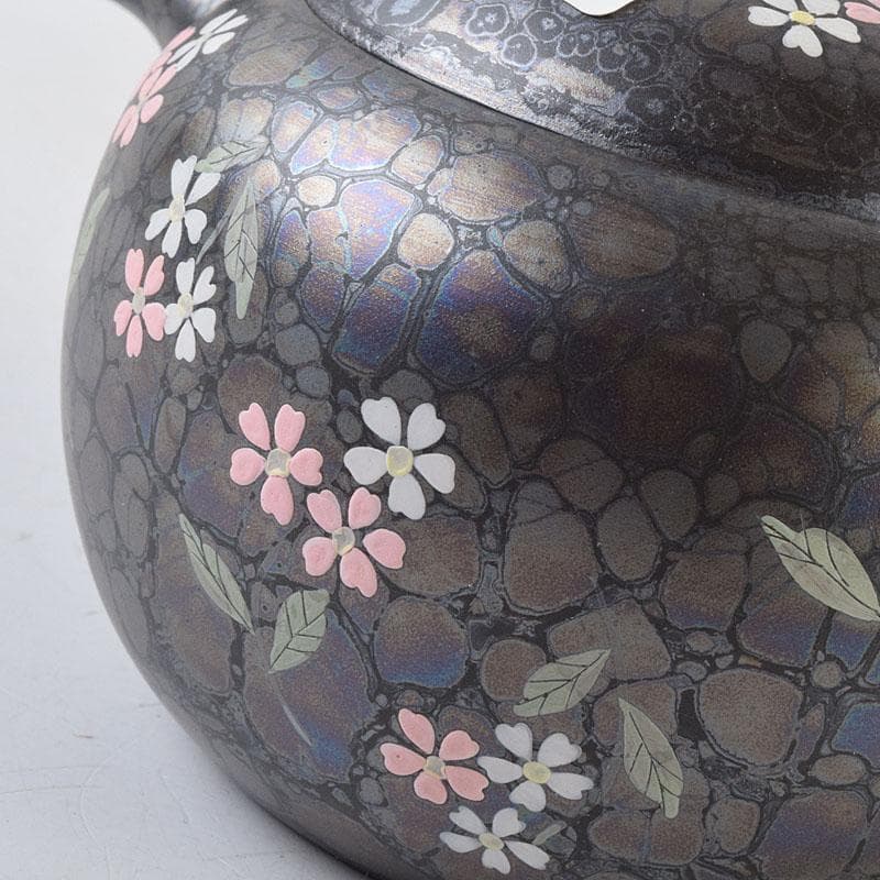 常滑焼 昭龍作 天目釉 福型小花文 急須 茶注 共箱