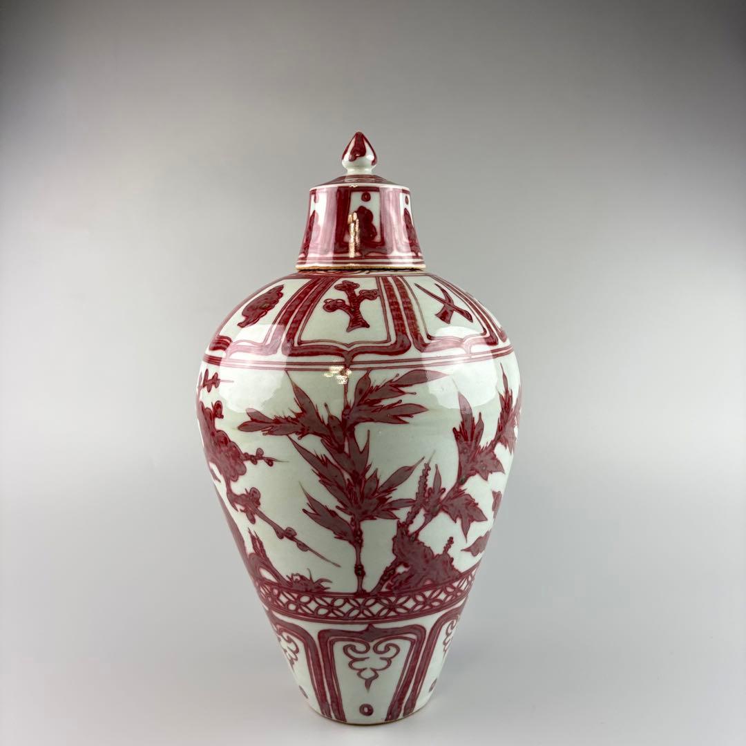 ♢中国陶磁 海鼠釉？辰砂 神獣飾り双耳 尊形花瓶 壺 瓶 古玩 古美術 骨董品