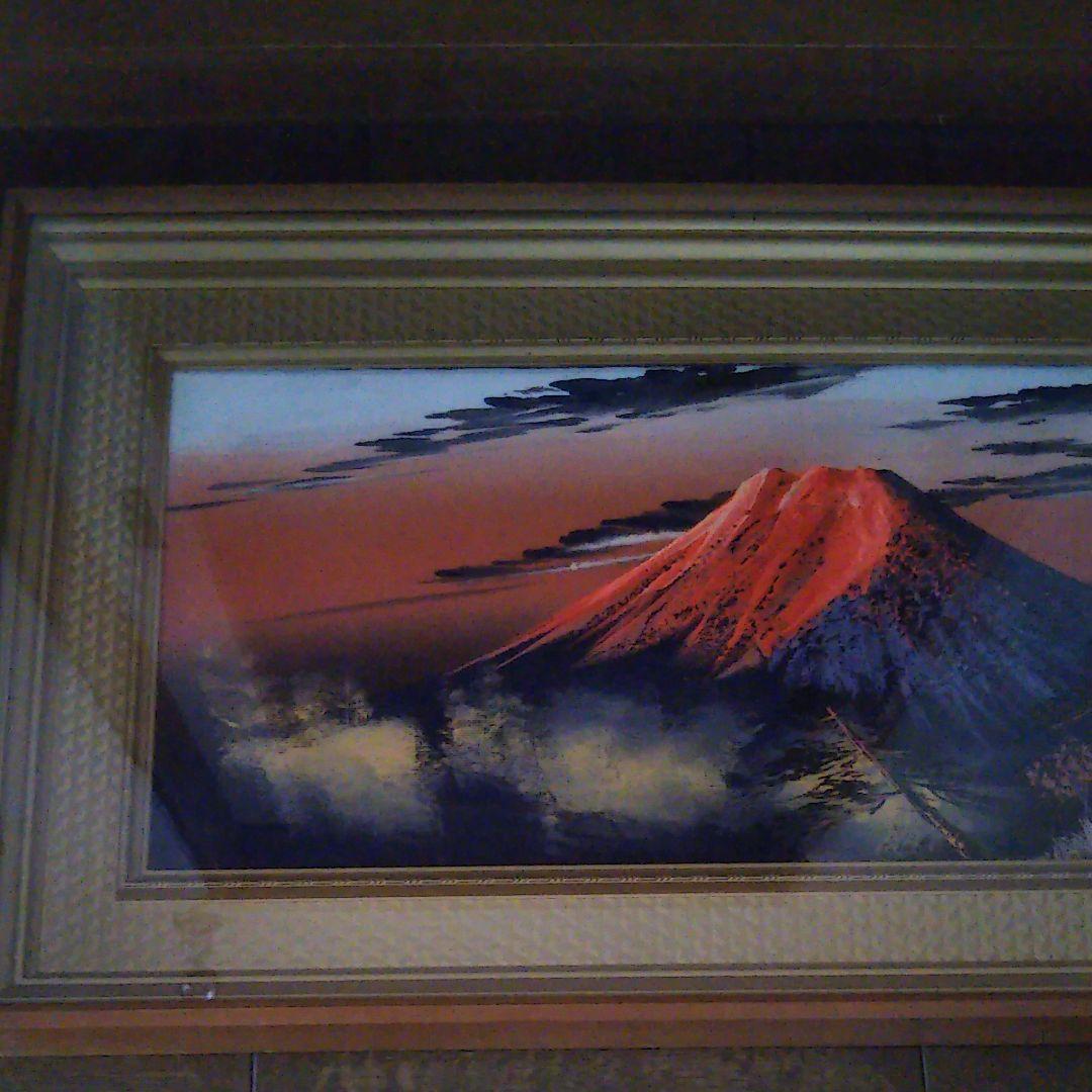 絵画　富士山　赤富士　立体絵　開運　金運　風水　美峰　特大　額付