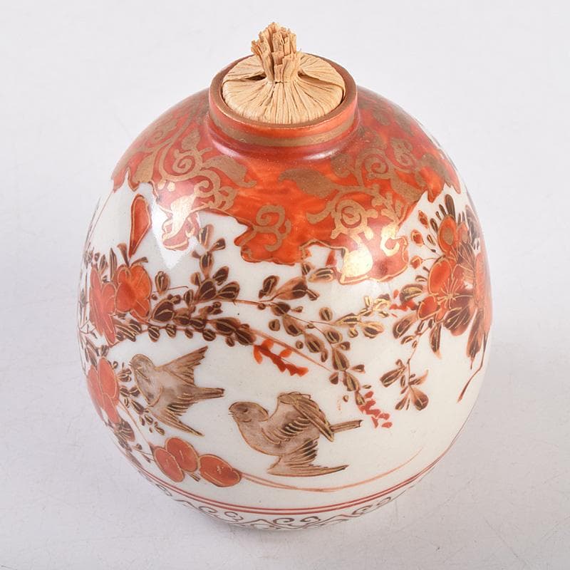 九谷焼　古九谷　赤絵金彩　花鳥文　振出　合わせ箱　M　R8981