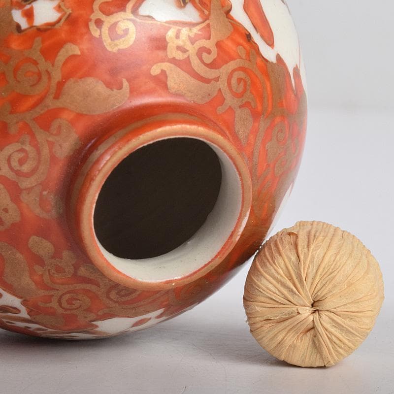 九谷焼　古九谷　赤絵金彩　花鳥文　振出　合わせ箱　M　R8981