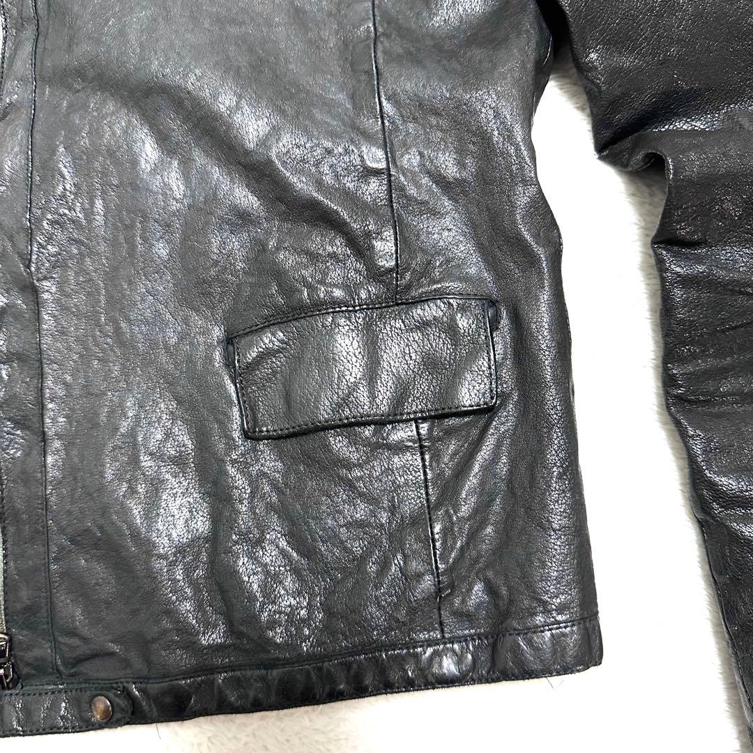 希少 VERA PELLE レザージャケット クルーネック ライダース イタリア