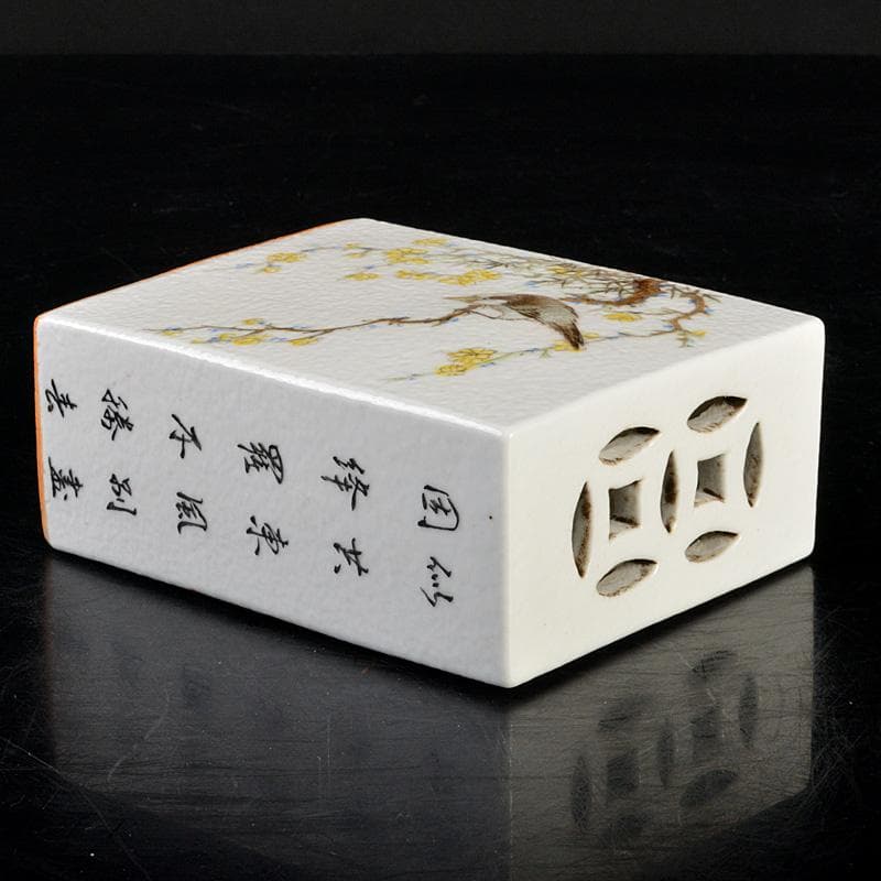 中国粉彩漢詩花鳥文香炉C6650