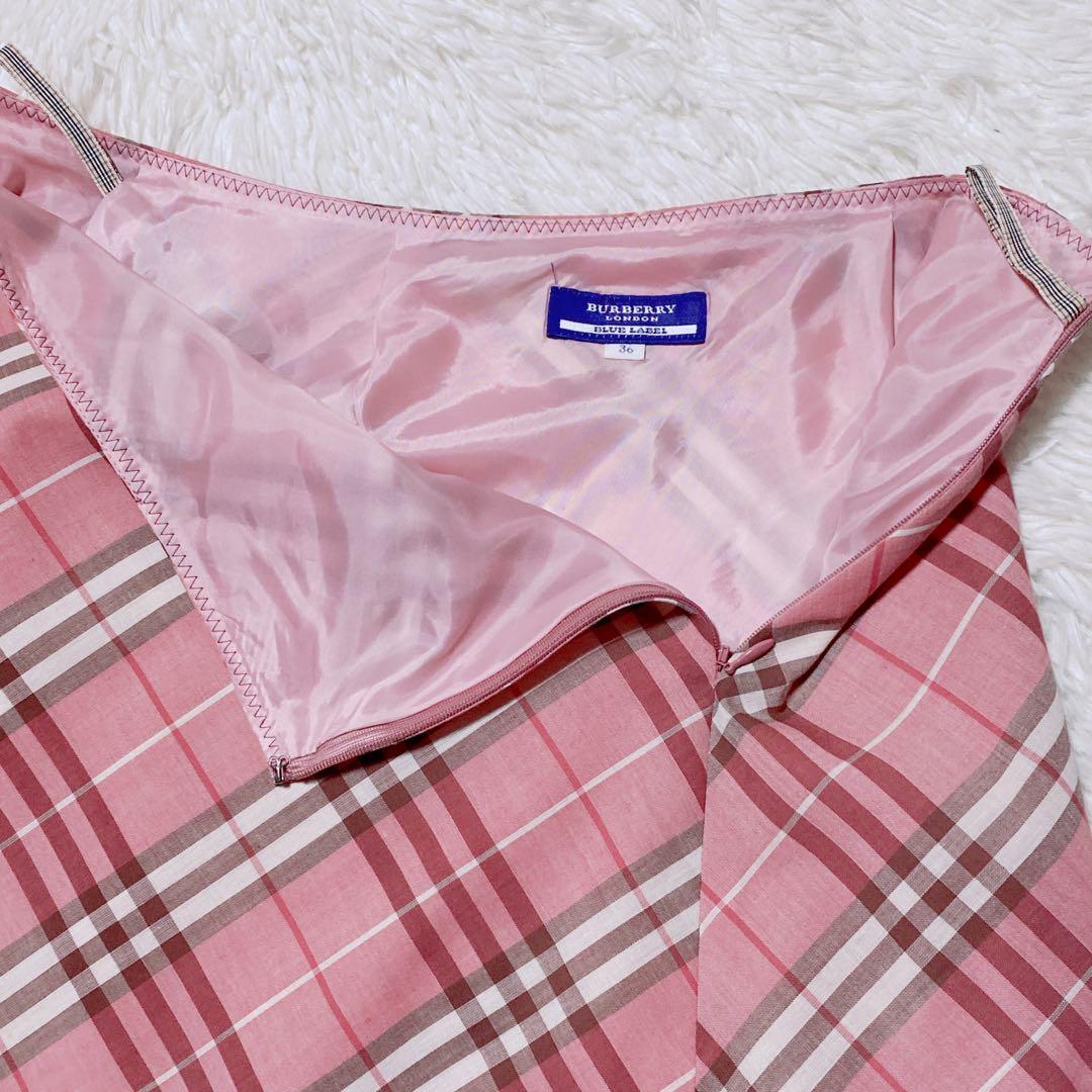 未使用級✨バーバリーブルーレーベル ノバチェック ピンクスカートアシンメトリー