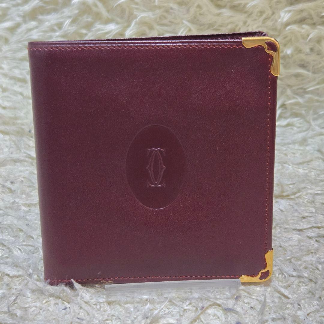 未使用 カルティエ マストライン 二つ折り 財布 レザー ボルドー