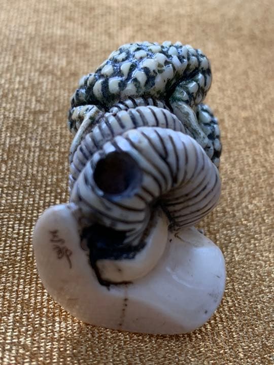 時代物 マンモス 根付 蛙 カエル カタツムリ 蝸牛在銘あり 和装 時代物