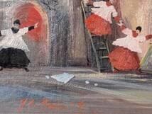 【真作】絵画　油彩　舞踏の情景　赤と白の衣装　Y187